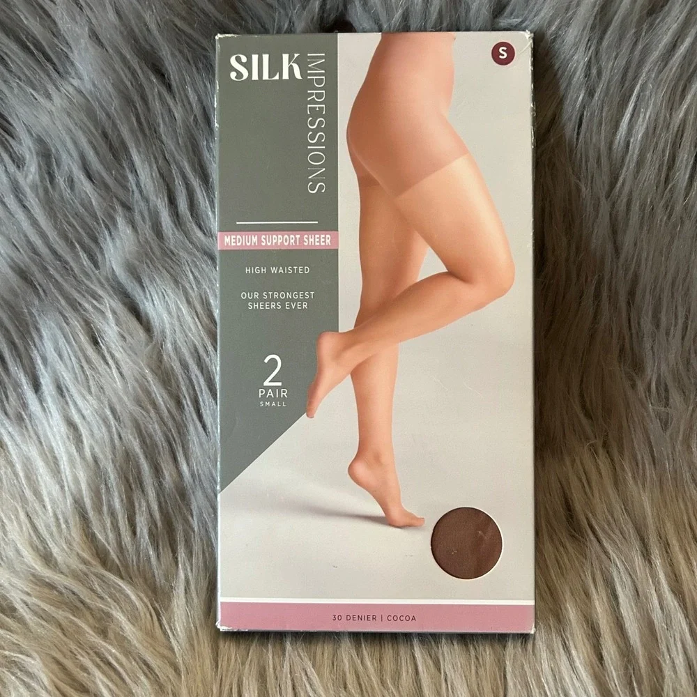 Silk Impressions Medium Support Sheer Tights Women Size Small Cocoa High Waisted